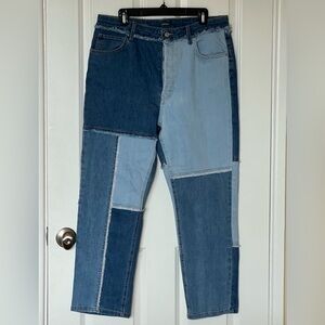 Wild Fable Women 16 Denim Patchwork High Rise Slim Straight Blue Jeans Stretch